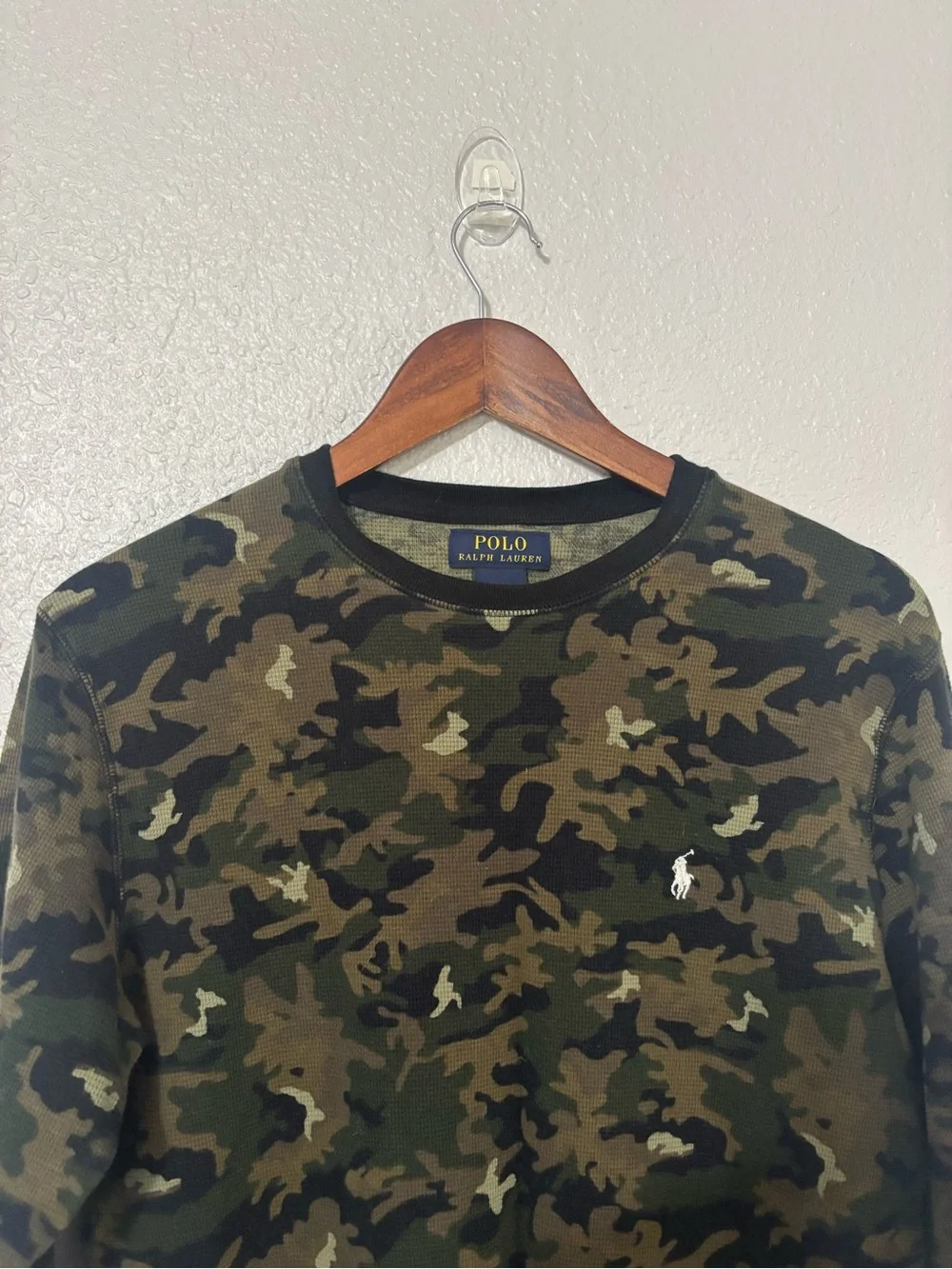 Polo by Ralph Lauren Men’s Camo Waffle Knit Thermal Long Sleeve Crew Shirt
